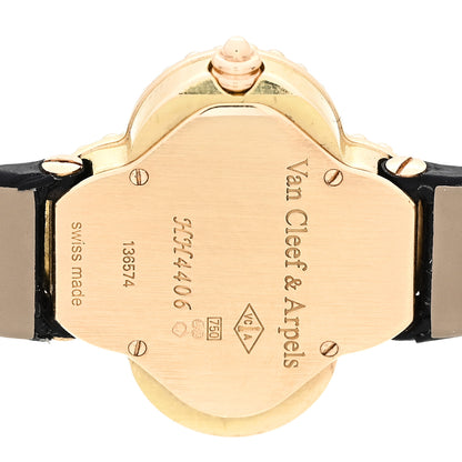 Van Cleef & Arpels 18K Yellow Gold Alligator Mother of Pearl 25mm Alhambra Quartz Watch 3 of 5