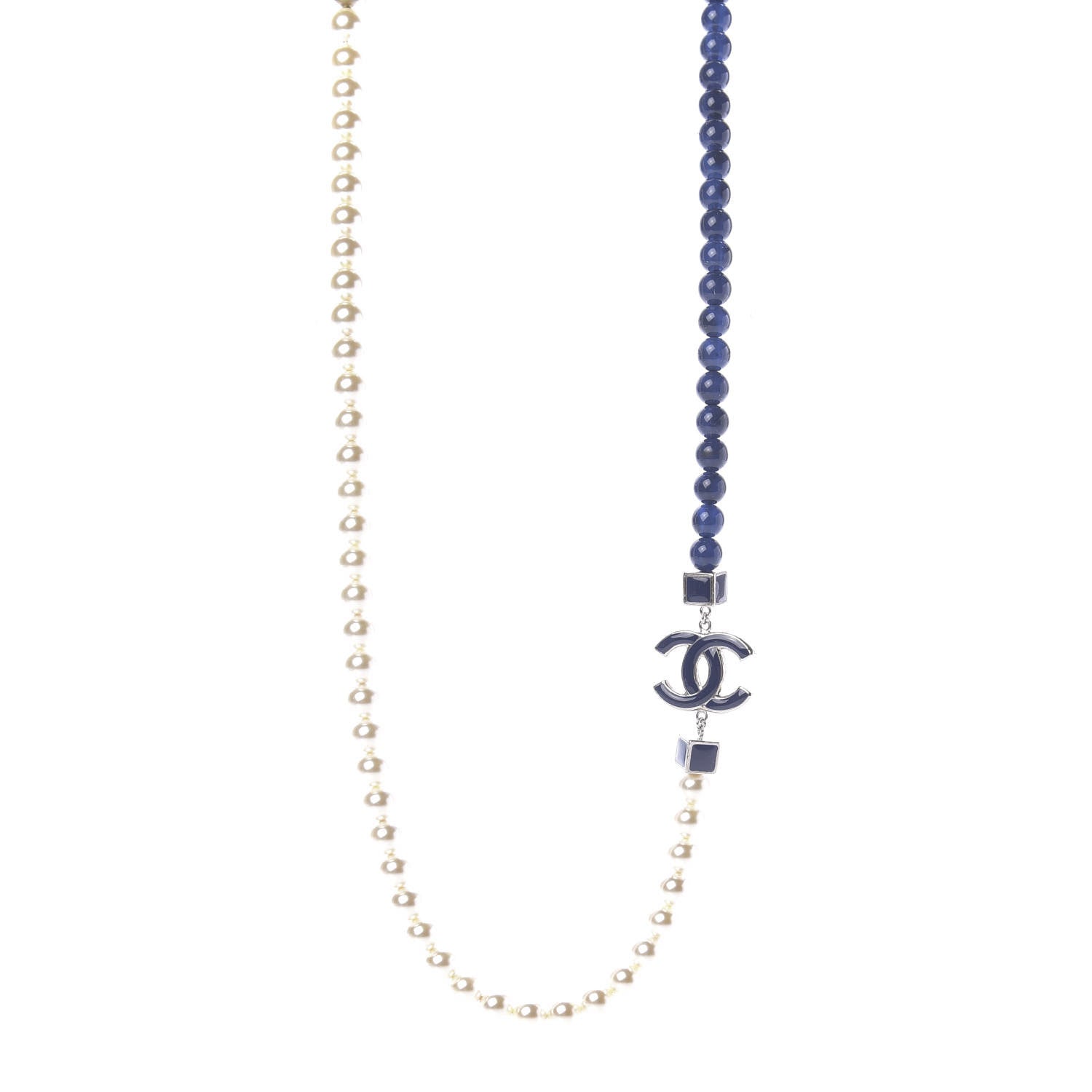 Chanel Pearl Bead Enamel CC Long Necklace Pearly White Blue 1 of 7