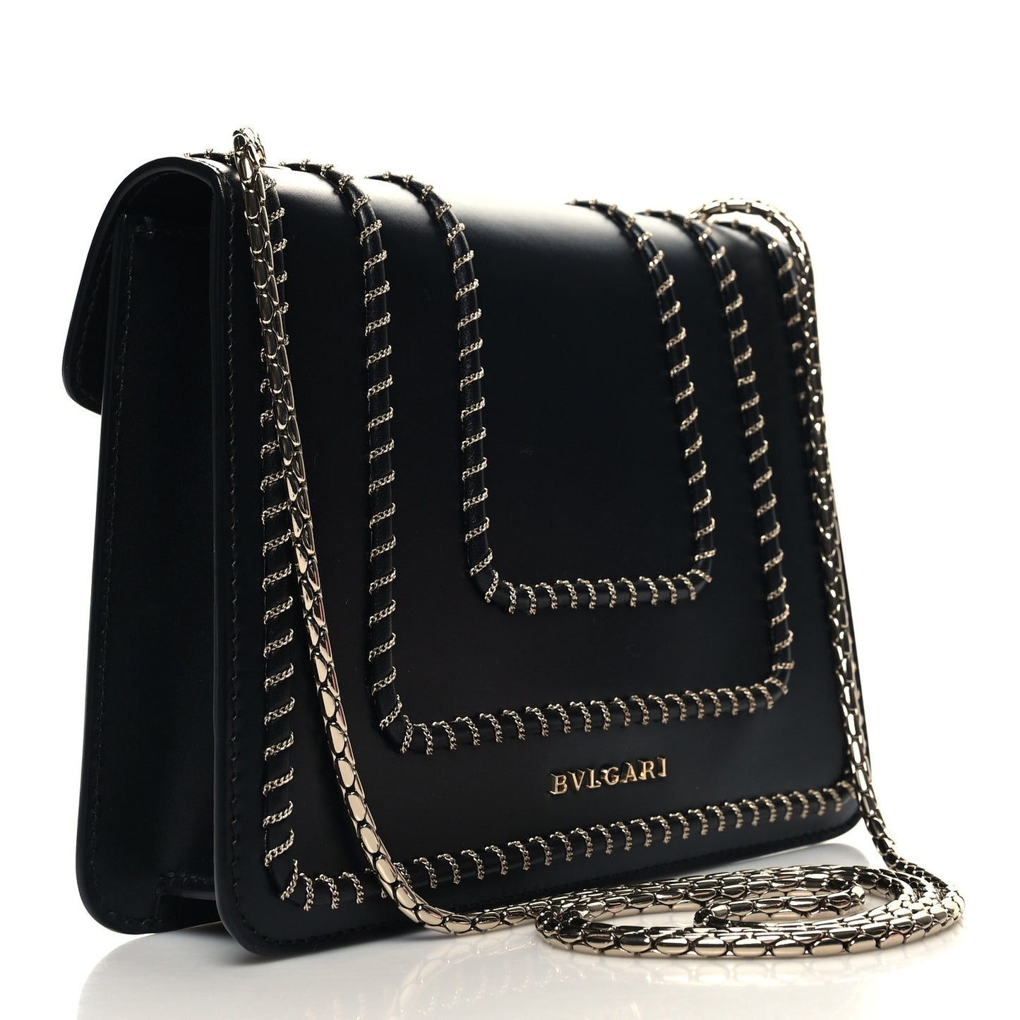 Calfskin Woven Chain Serpenti Forever Crossbody Bag Black