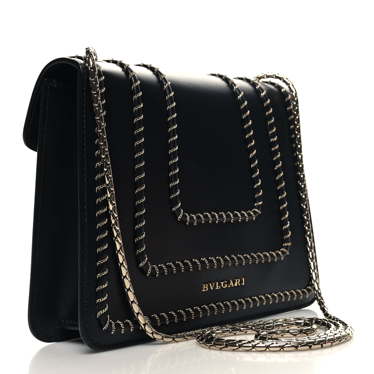 Bulgari Calfskin Woven Chain Serpenti Forever Crossbody Bag Black 4 of 10