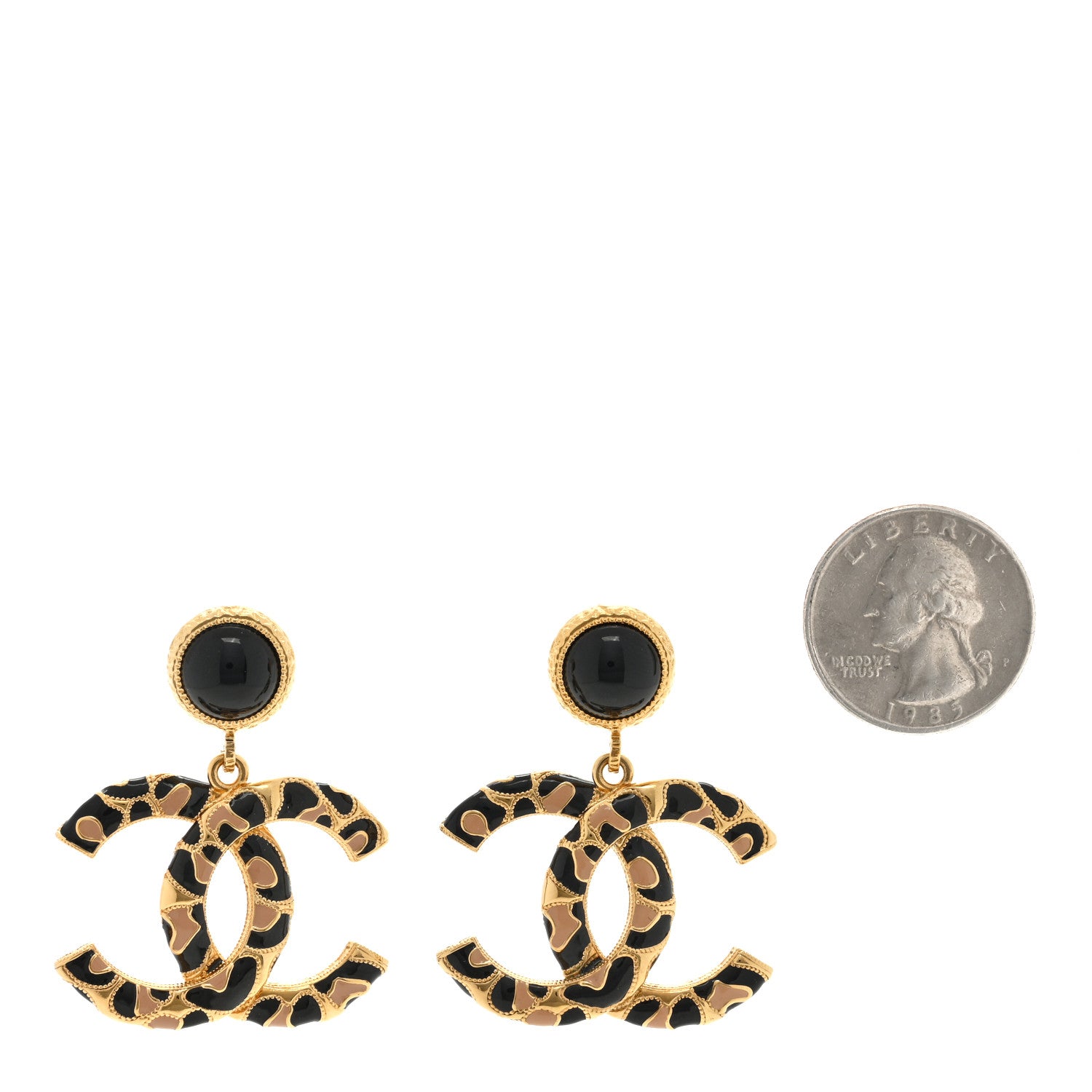 Chanel Metal Leopard Print CC Earrings Gold Black Beige 2 of 4