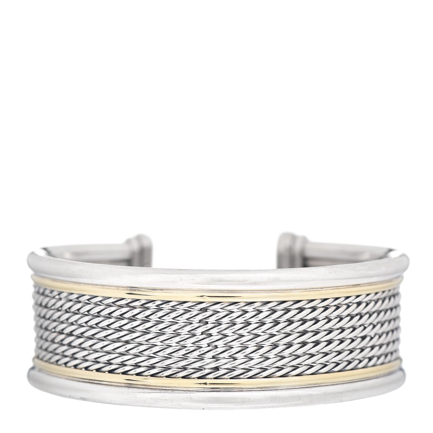 David Yurman Sterling Silver 18K Yellow Gold Origami Cable Cuff Bracelet 1 of 4