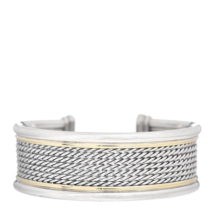 David Yurman Sterling Silver 18K Yellow Gold Origami Cable Cuff Bracelet 1 of 4