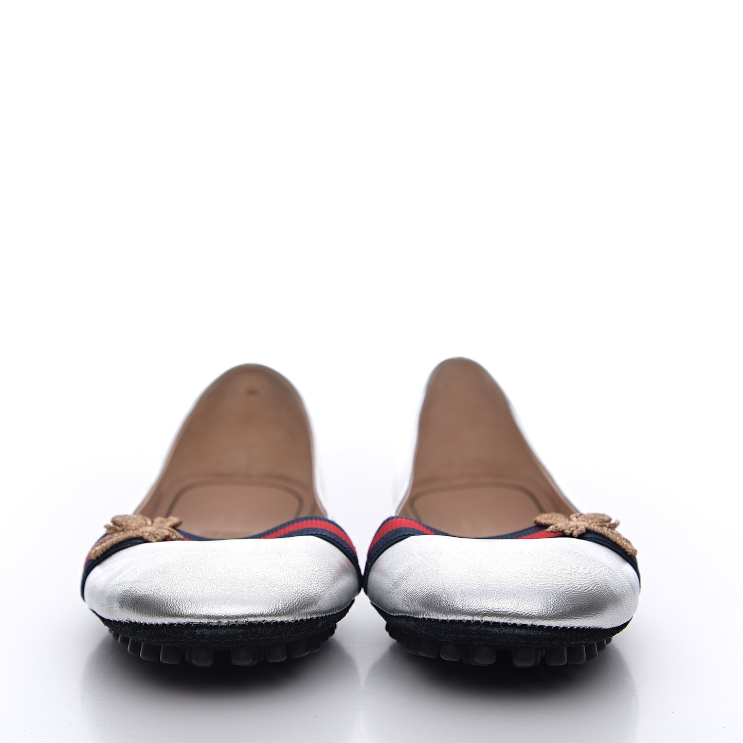 Metallic Nappa Web Bayadere Ballerina Flats 36 Argento