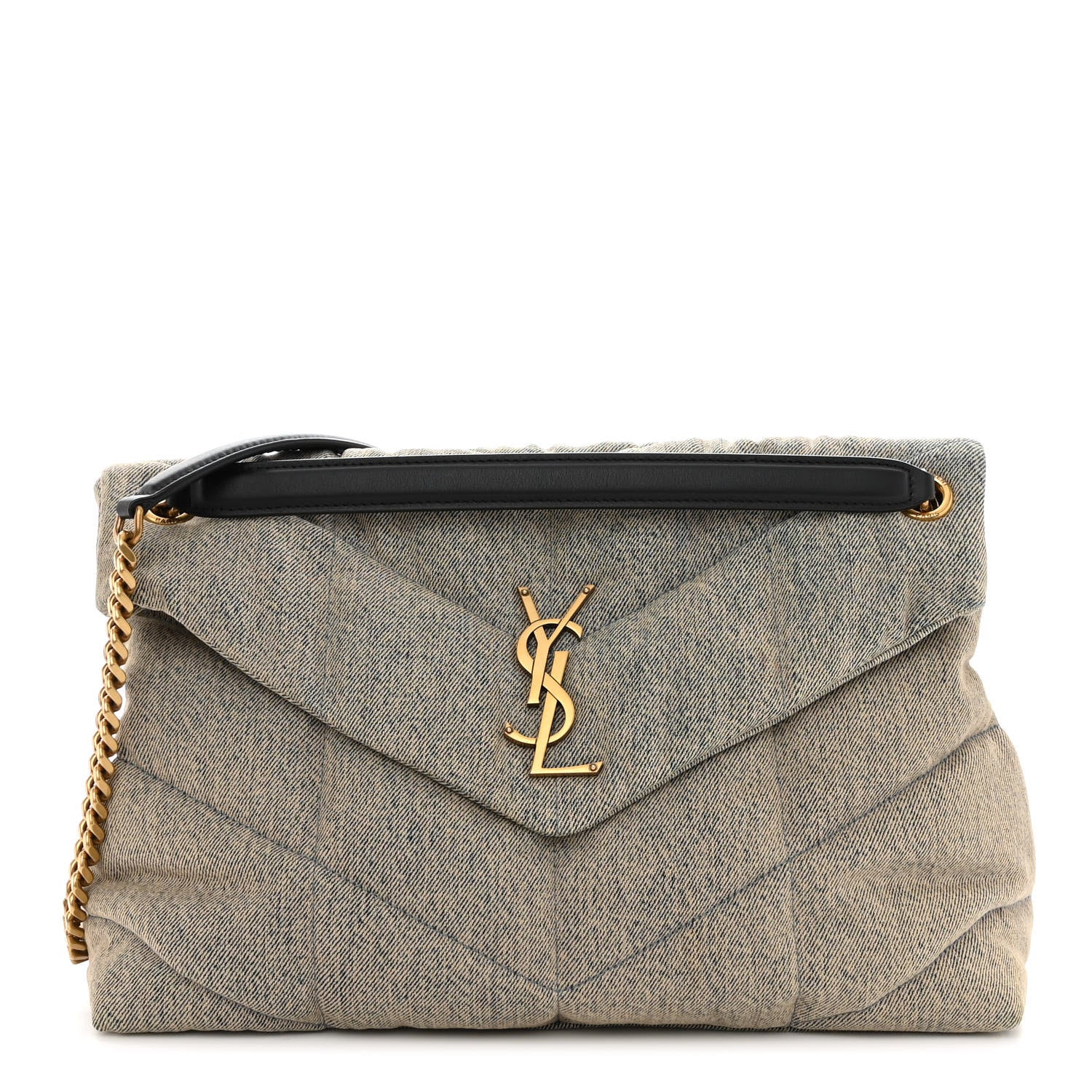 Saint Laurent Denim Quilted Medium Loulou Puffer Monogram Chain Satchel Azur 1 of 9