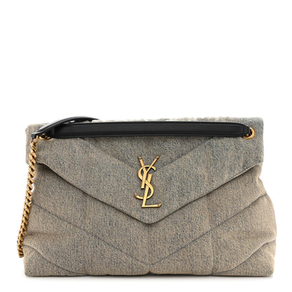 Saint Laurent Denim Quilted Medium Loulou Puffer Monogram Chain Satchel Azur 1 of 9
