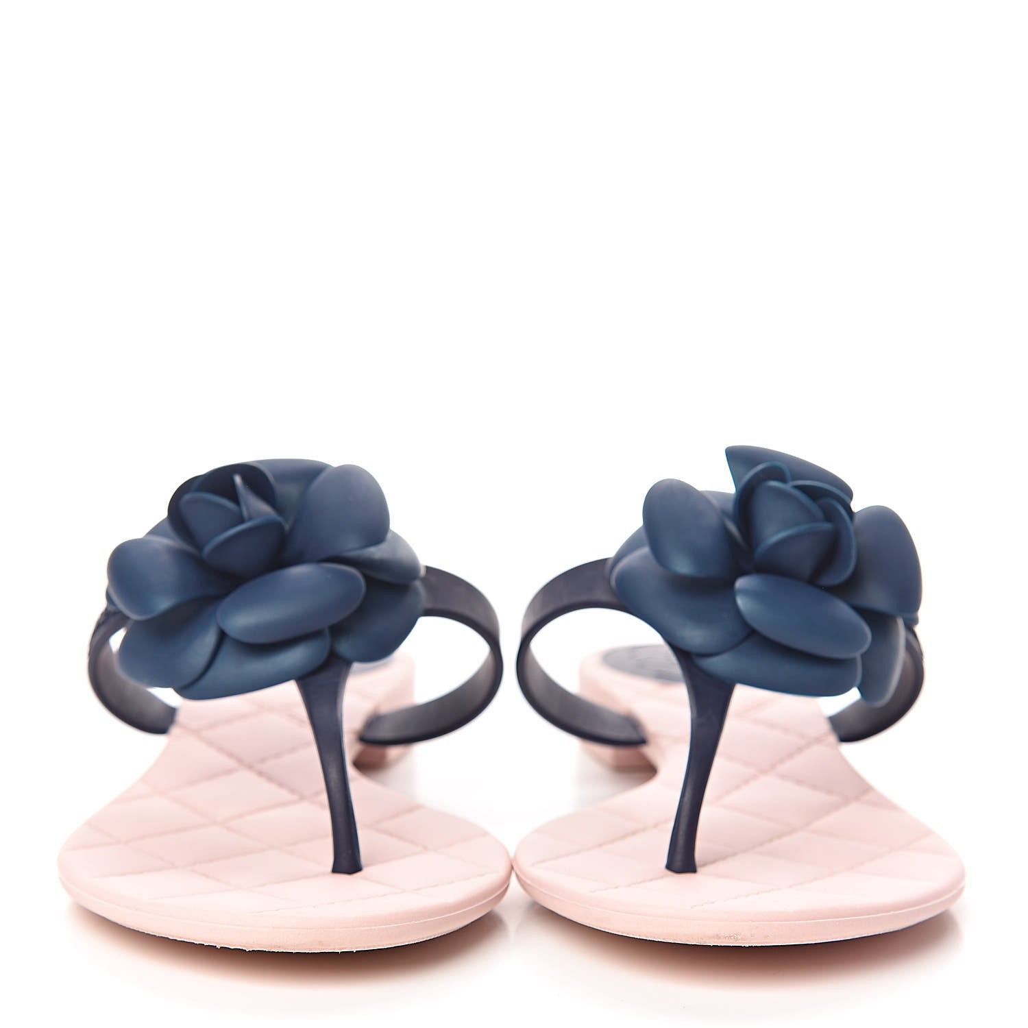 Chanel Jelly Camellia Thong Sandals 38 Navy Pink 3 of 10