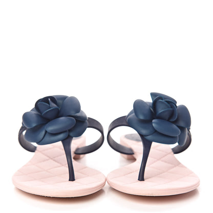 Chanel Jelly Camellia Thong Sandals 38 Navy Pink 3 of 10