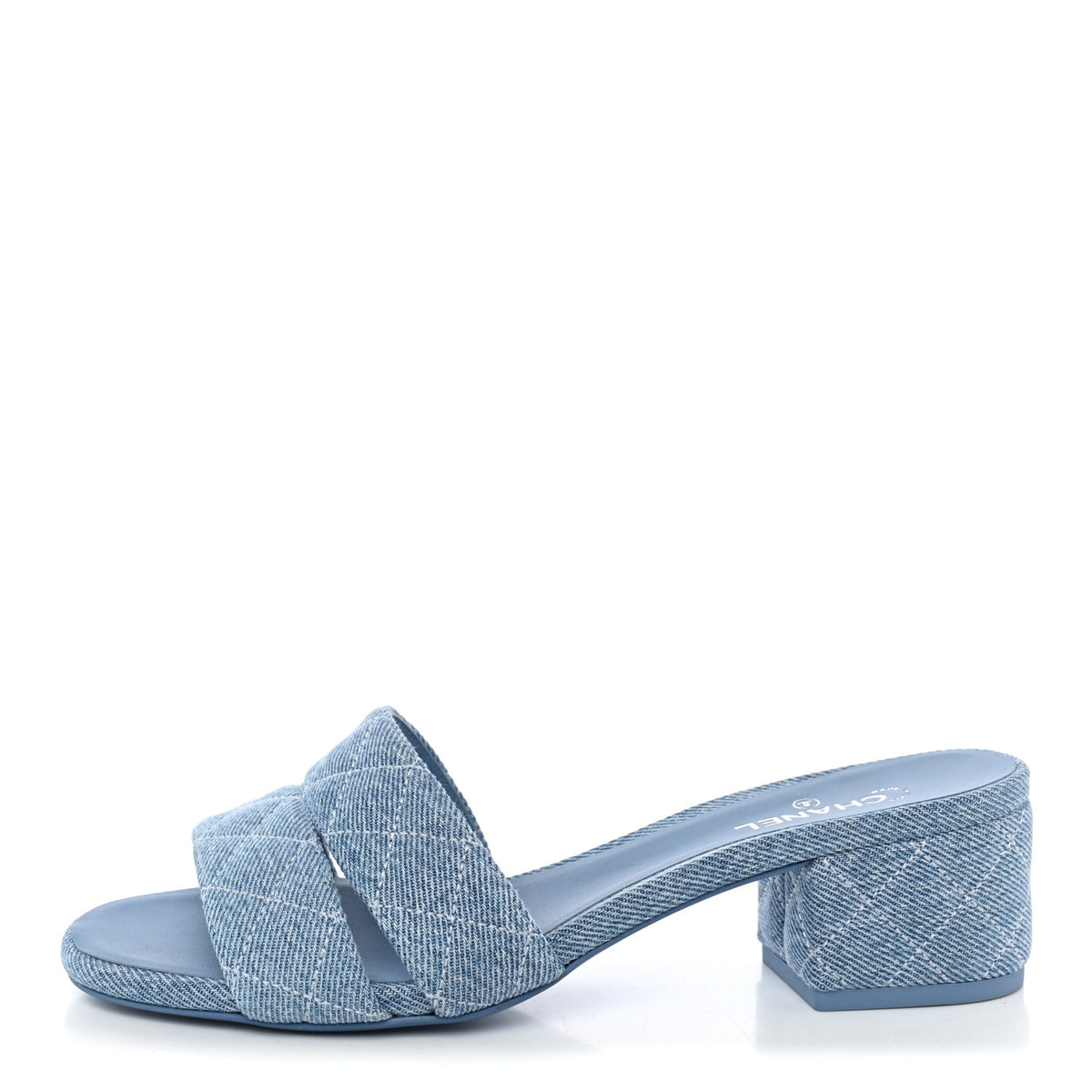Chanel Denim Quilted Mules 38 Blue 1 of 10