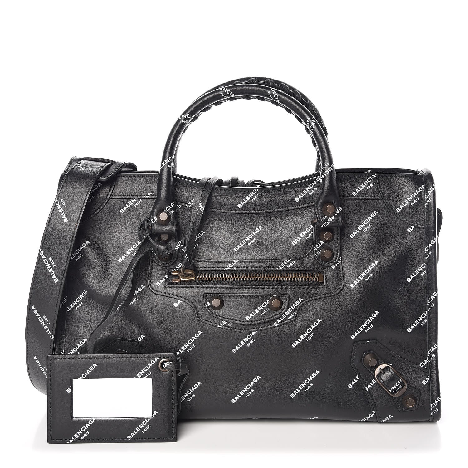 Balenciaga Veau Allover Logo Classic Hardware S City Black White 1 of 11