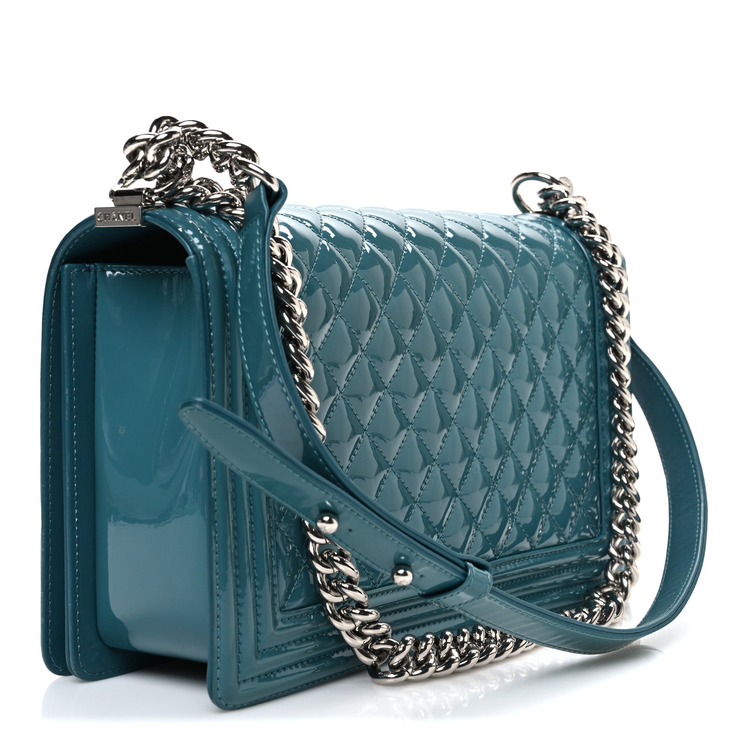 Chanel Patent Calfskin Quilted New Medium Plexiglass Boy Flap Turquoise 3 of 11