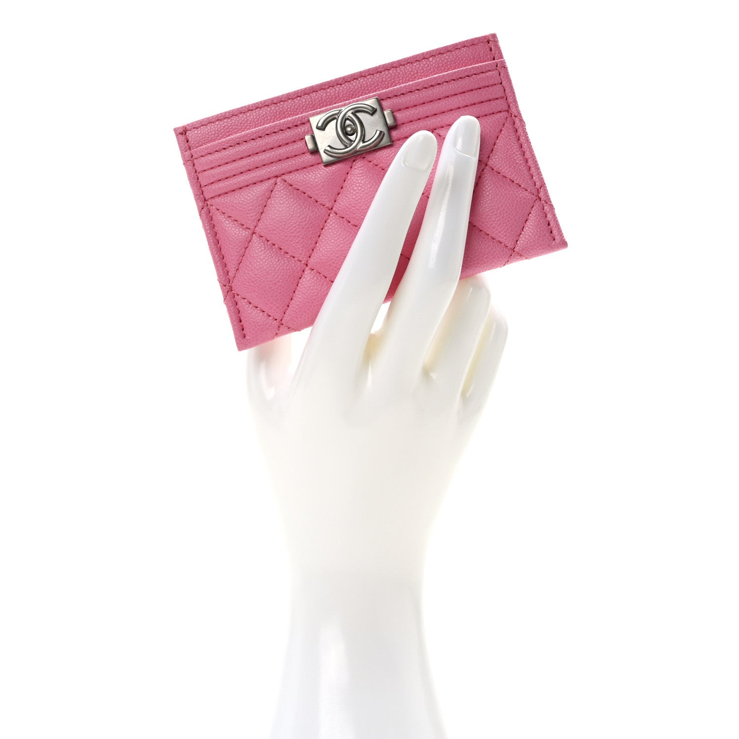 Chanel Caviar Quilted Boy Card Holder Pink 2 of 9