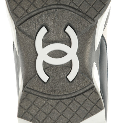 Chanel Suede Calfskin Canvas Goatskin CC Sneakers 38 White Gray 6 of 9