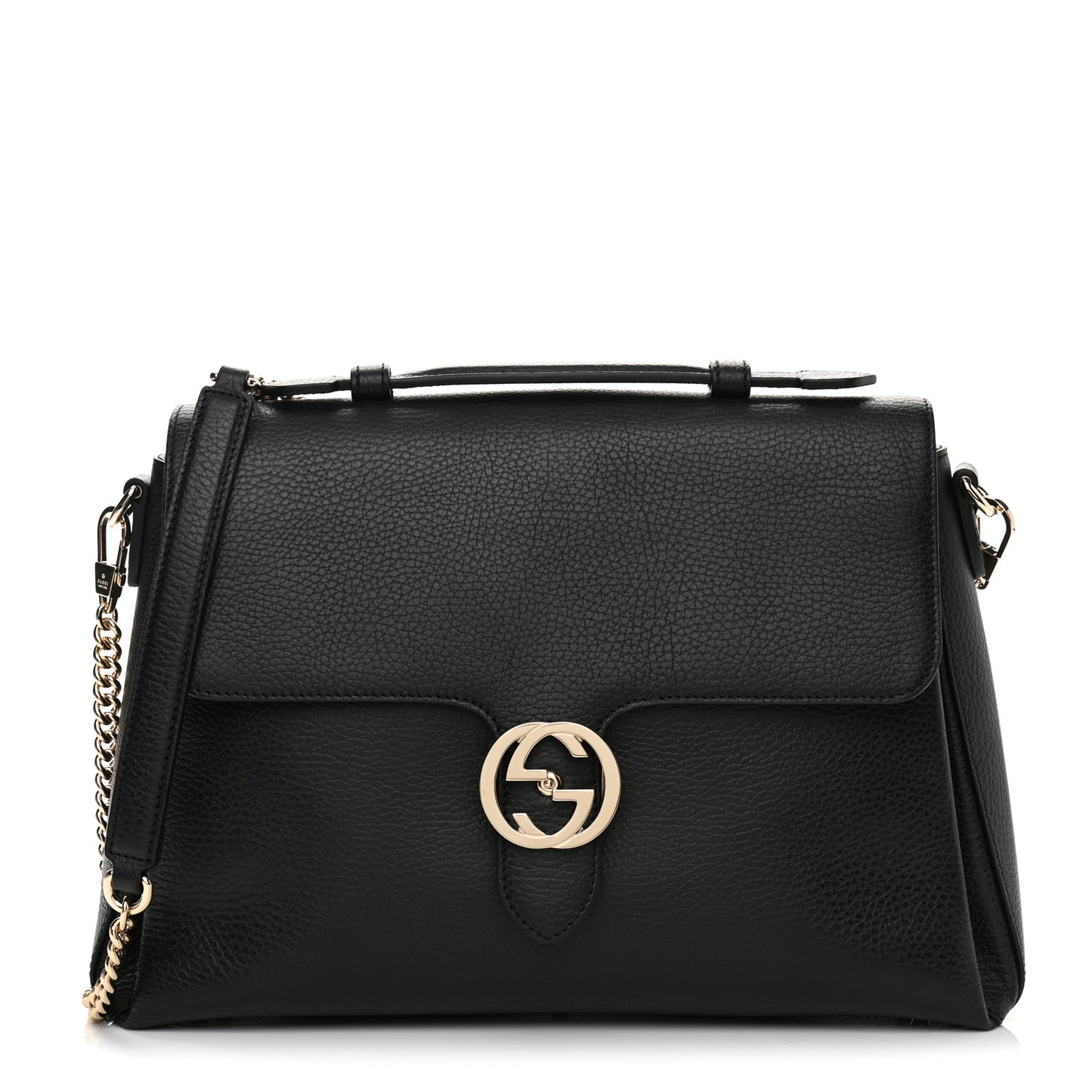 Dollar Calfskin Medium Interlocking G Top Handle Shoulder Bag Black
