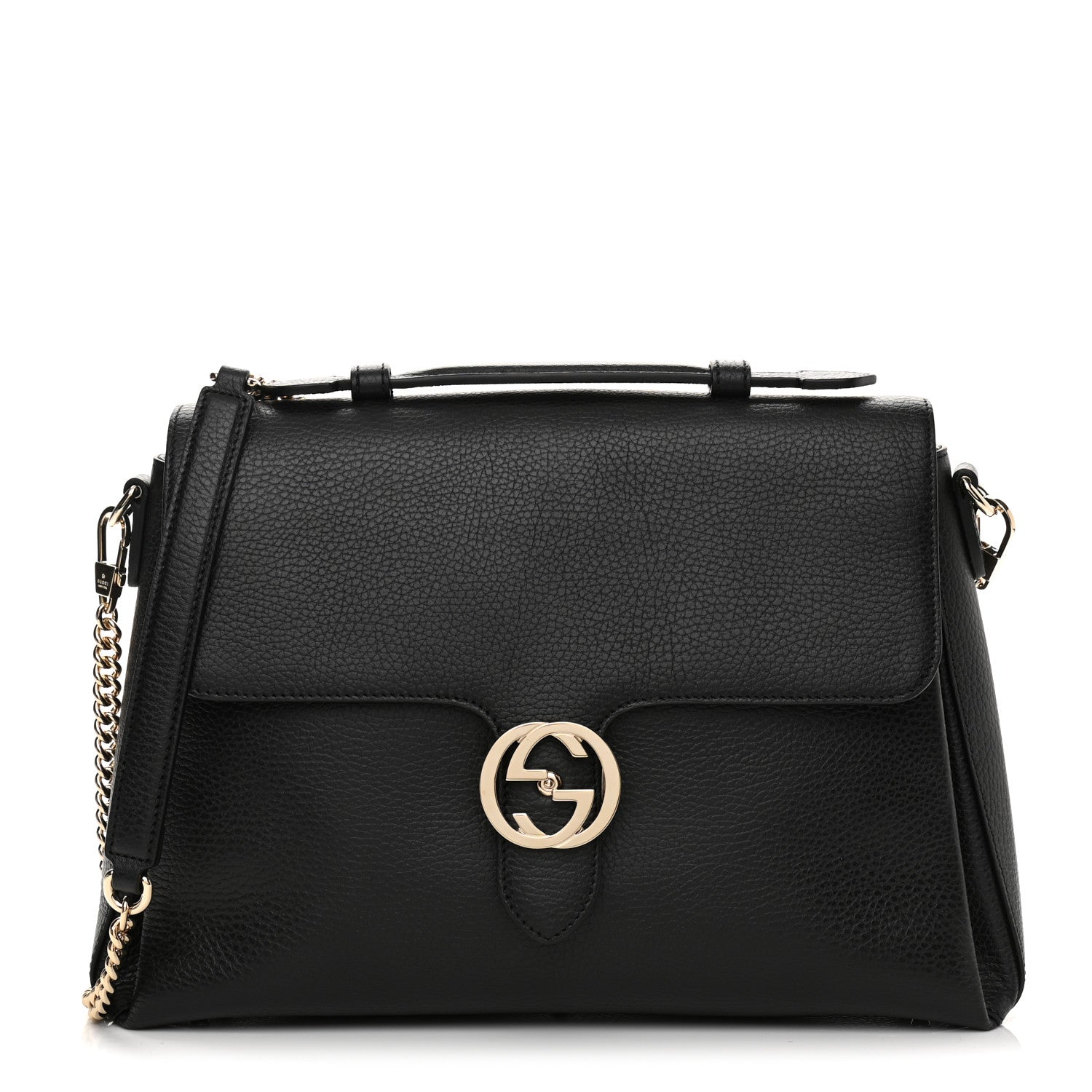 Gucci Dollar Calfskin Medium Interlocking G Top Handle Shoulder Bag Black 1 of 10