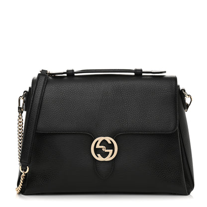 Gucci Dollar Calfskin Medium Interlocking G Top Handle Shoulder Bag Black 1 of 10