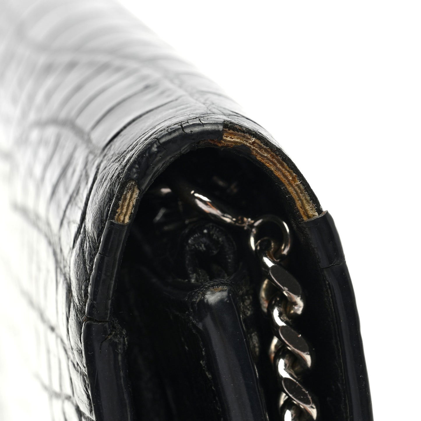 Calfskin Crocodile Embossed Kate Monogram Tassel Chain Wallet Black