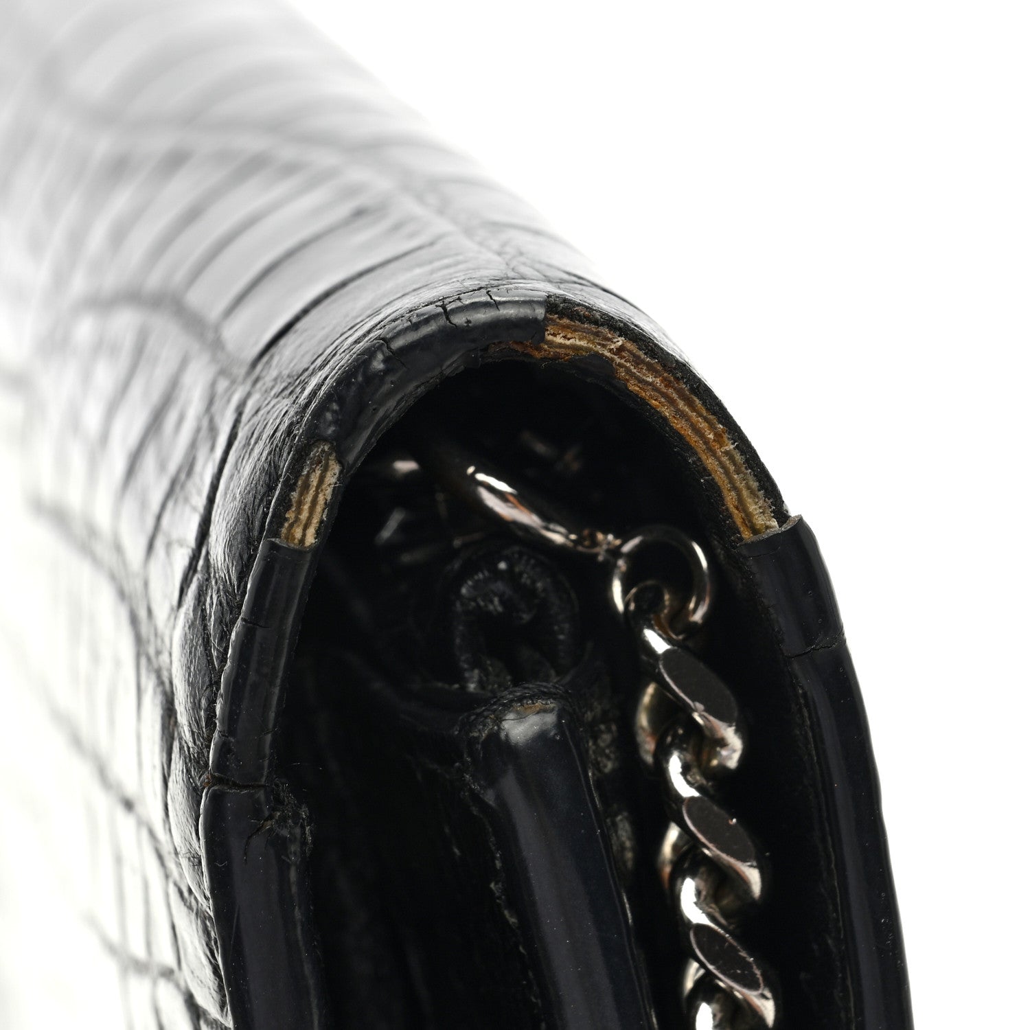 Saint Laurent Calfskin Crocodile Embossed Kate Monogram Tassel Chain Wallet Black 10 of 10