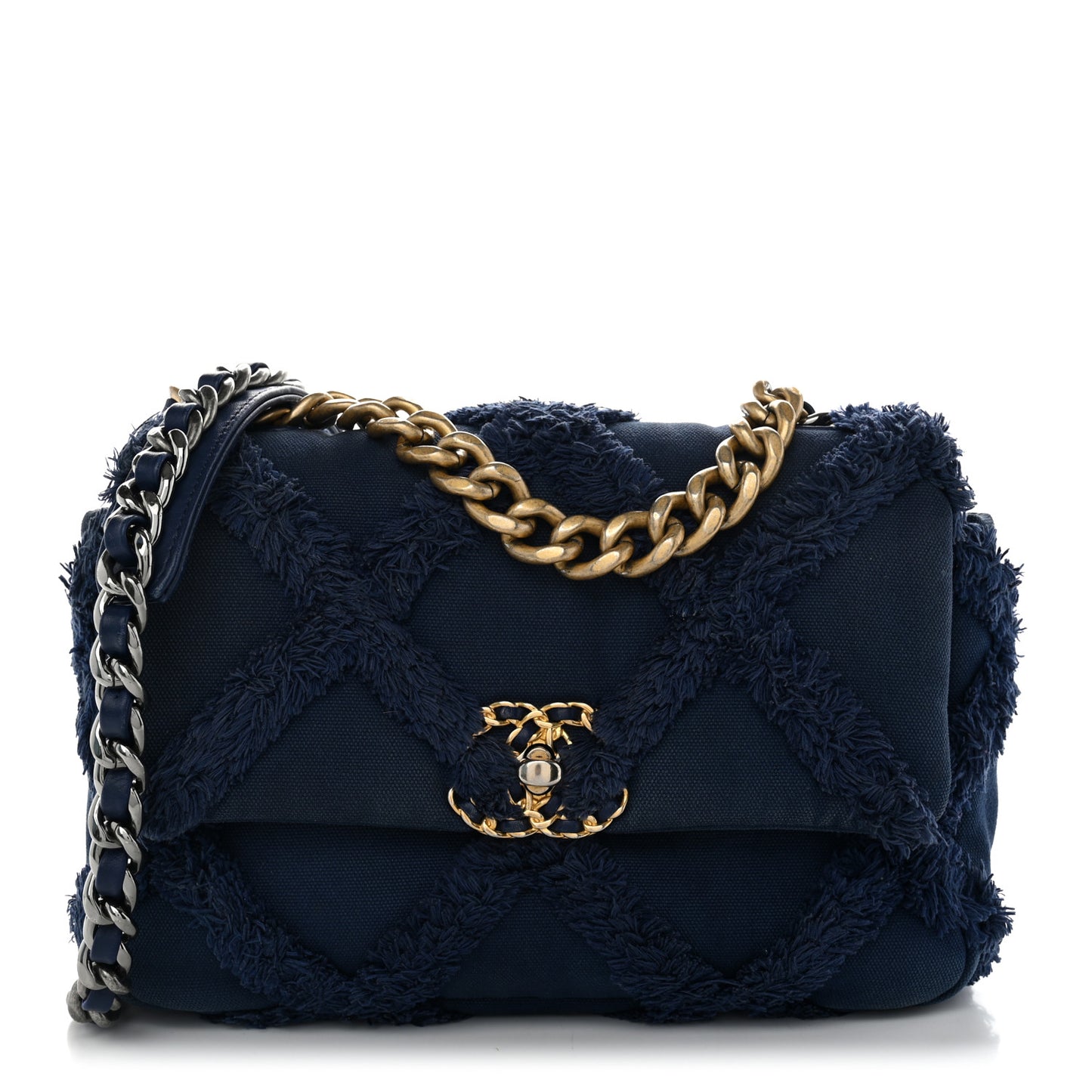 Cotton Canvas Quilted Medium Chanel 19 Flap Navy Blue