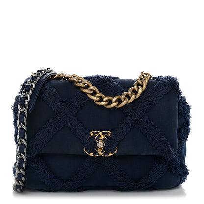 Chanel Cotton Canvas Quilted Medium Chanel 19 Flap Navy Blue 1 of 11