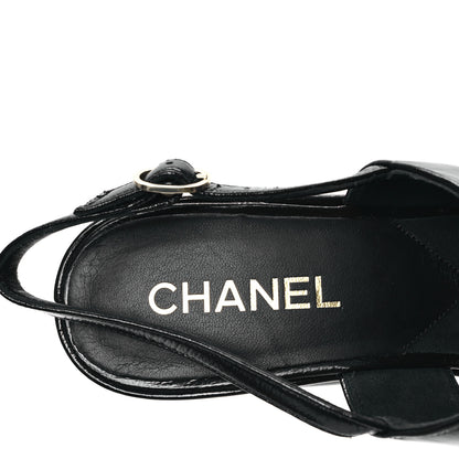 Chanel Crumpled Patent Lambskin Platform Sandals 41 Black 7 of 9