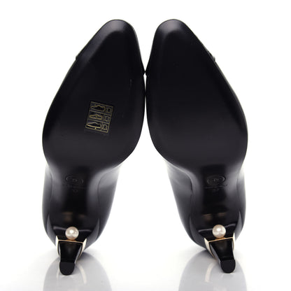 Chanel Lambskin Patent Cap Toe Pearl Pumps 37 Black 6 of 10