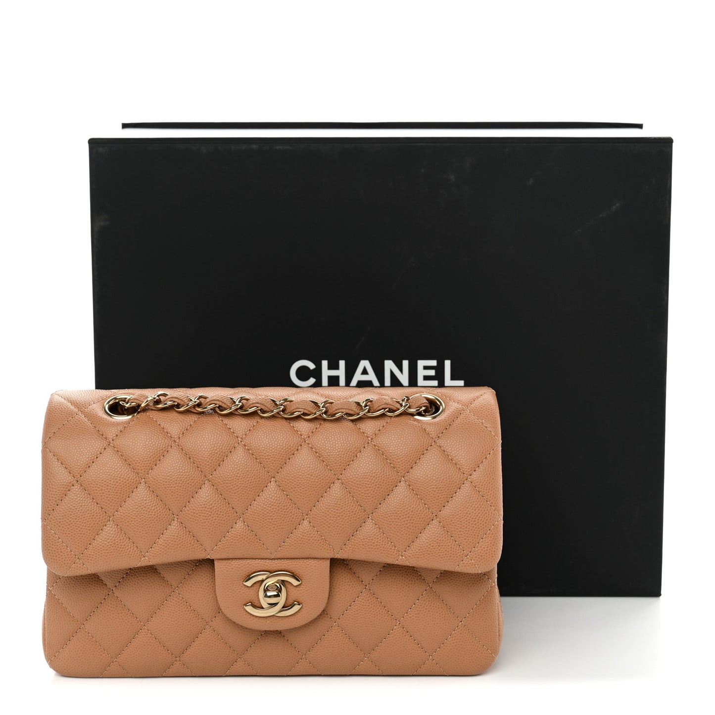 Caviar Quilted Small Double Flap Dark Beige