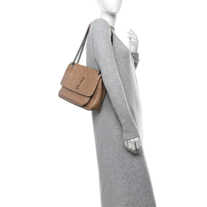 Saint Laurent Crinkled Calfskin Matelasse Monogram Medium Niki Chain Satchel Dark Toffee 2 of 9