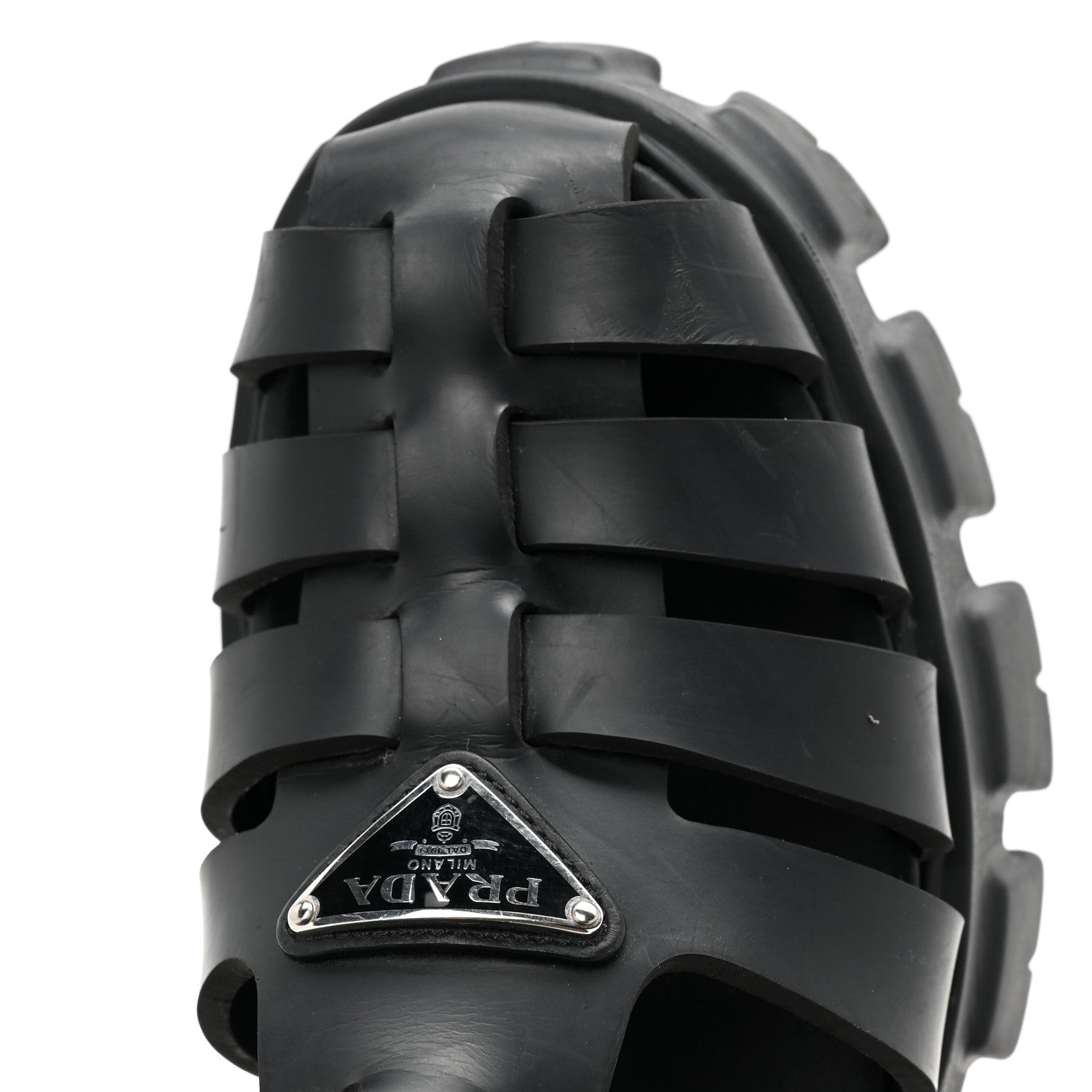 Prada Foam Rubber Triangle Logo Monolith 55mm Cage Sandals 38 Black 12 of 13
