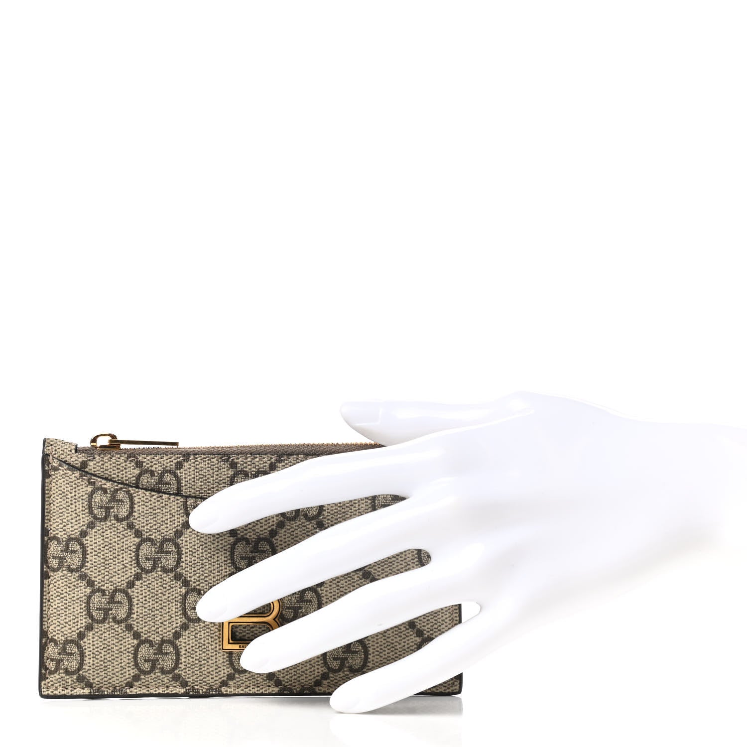 Gucci X BALENCIAGA GG Supreme Monogram Zip Card Case Beige Ebony 2 of 5