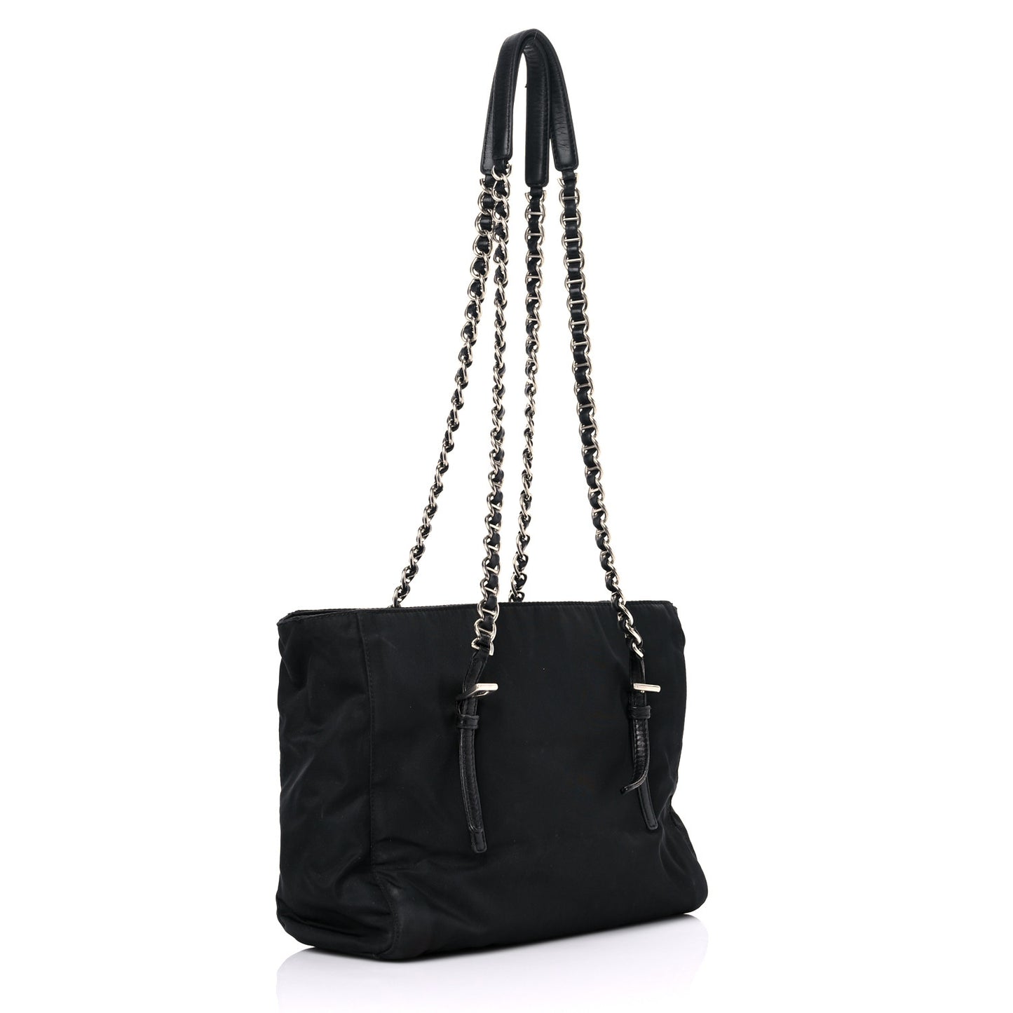 Nylon Tessuto Acciaio Chain Shoulder Bag Black
