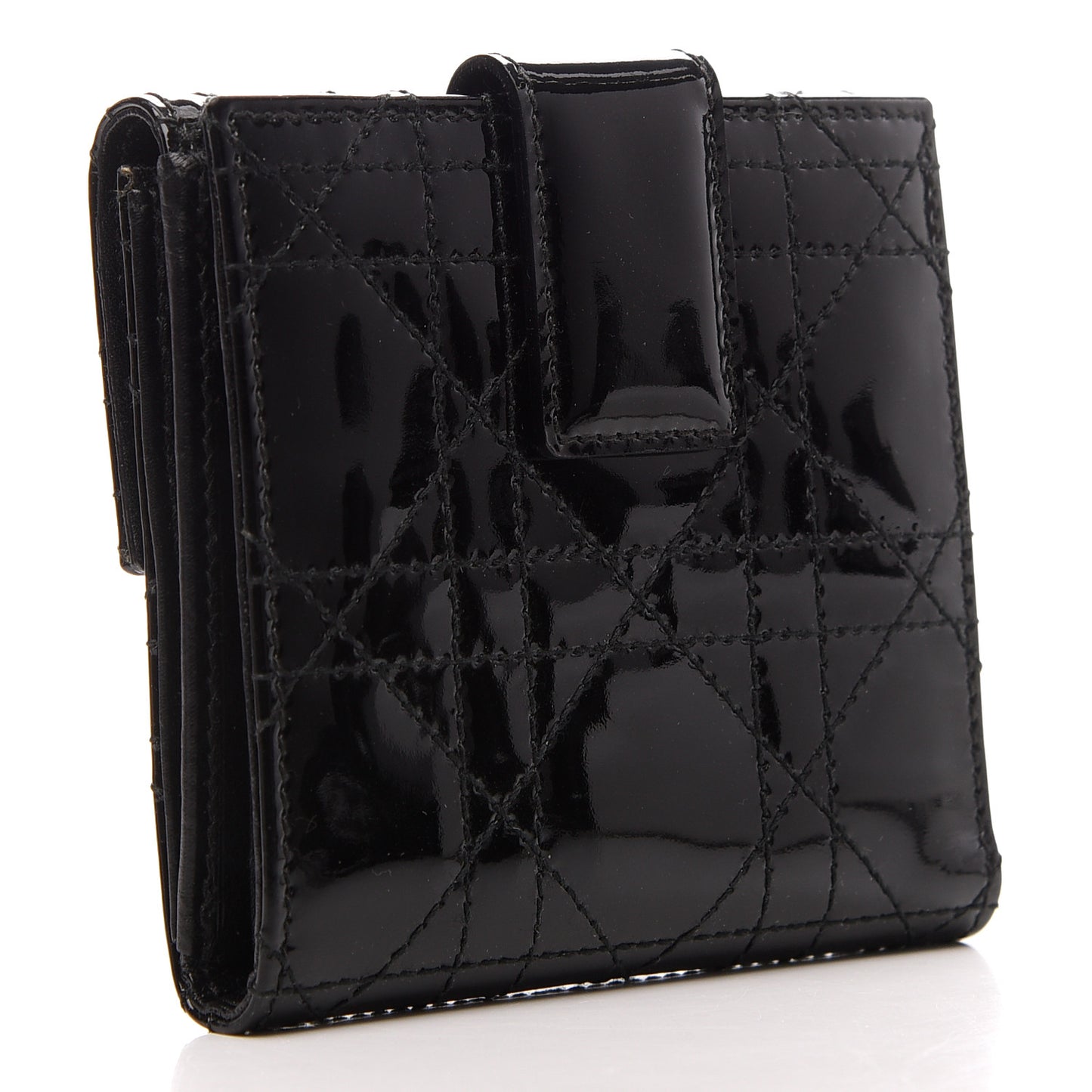 Patent Cannage Lady Dior Compact Wallet Black