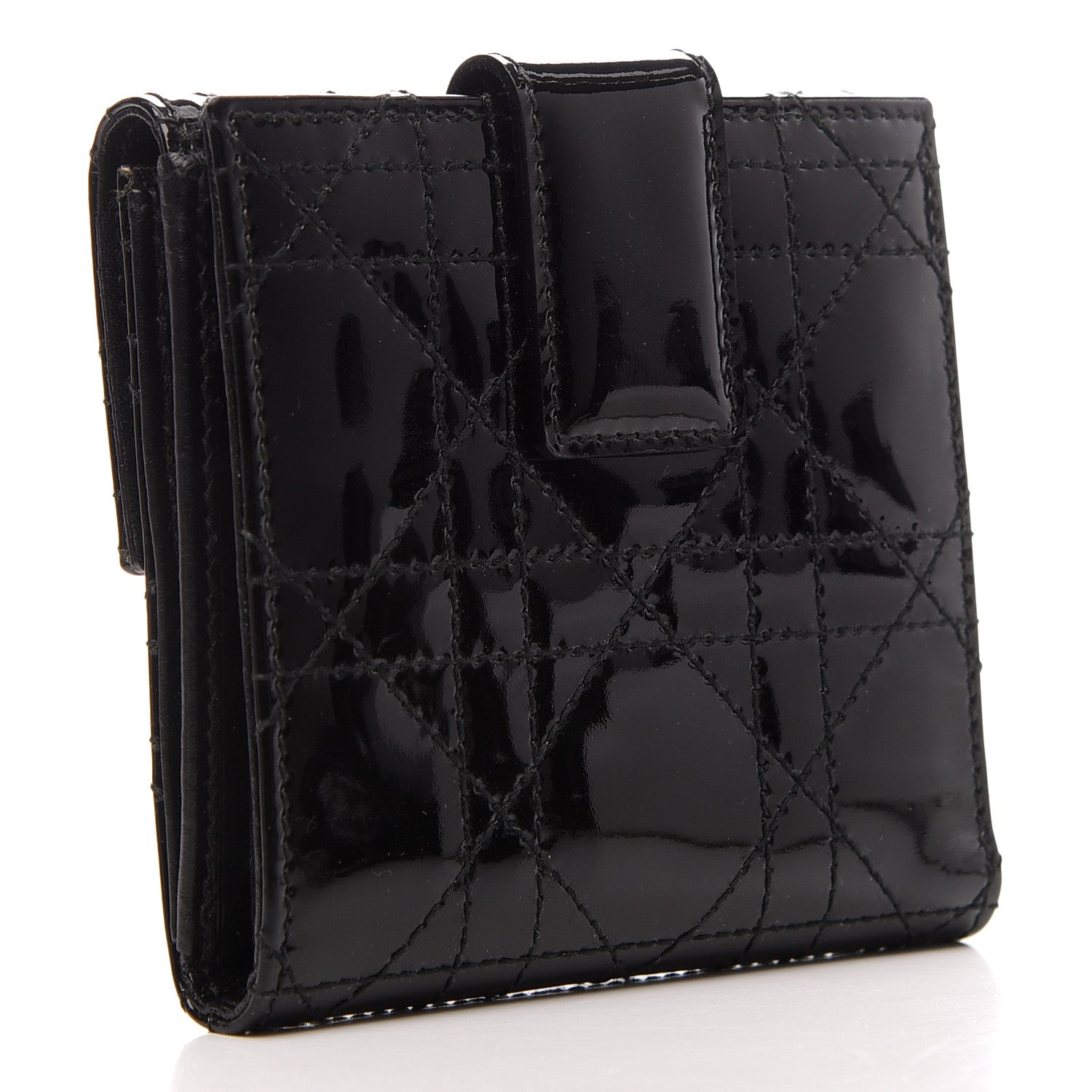 Christian Dior Patent Cannage Lady Dior Compact Wallet Black 3 of 7
