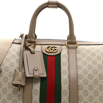 Gucci GG Supreme Monogram Textured Dollar Calfskin Web Medium Savoy Duffle Bag Beige Mystic White Oatmeal 8 of 10