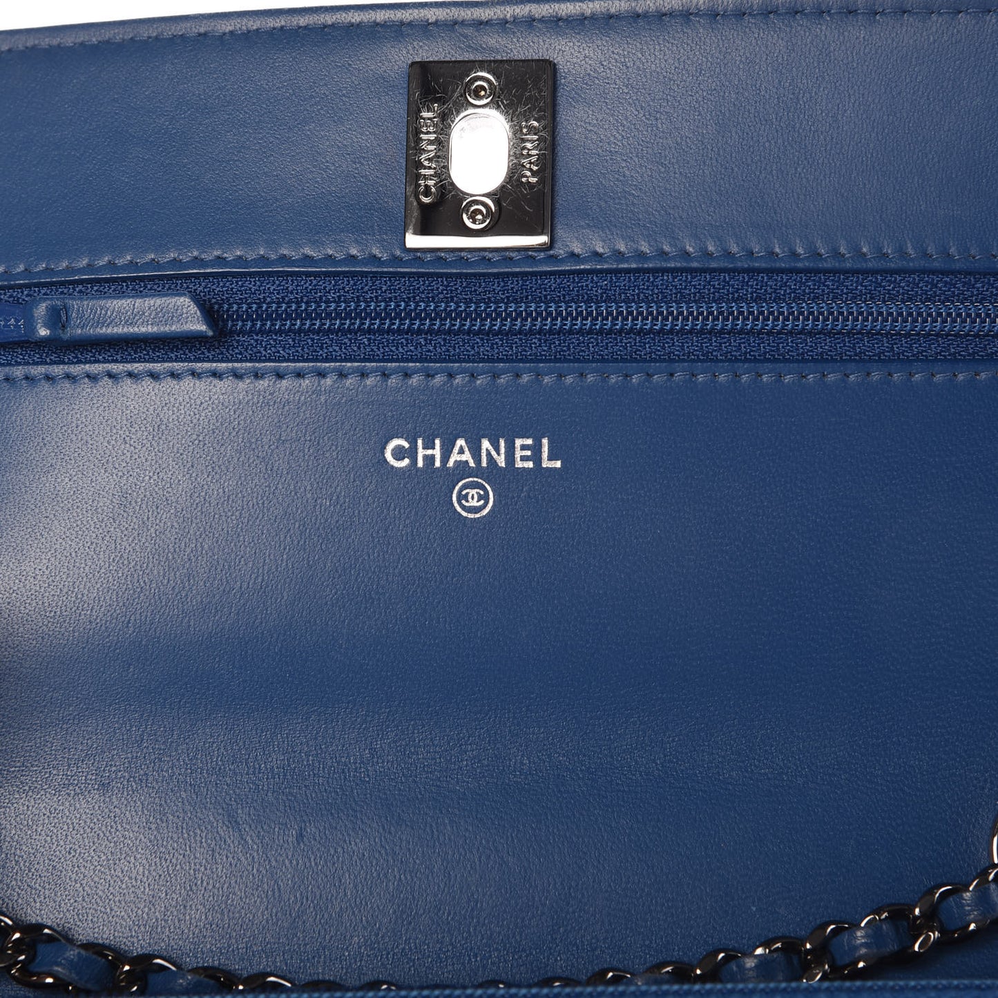 Lambskin Quilted Trendy CC Wallet On Chain WOC Blue