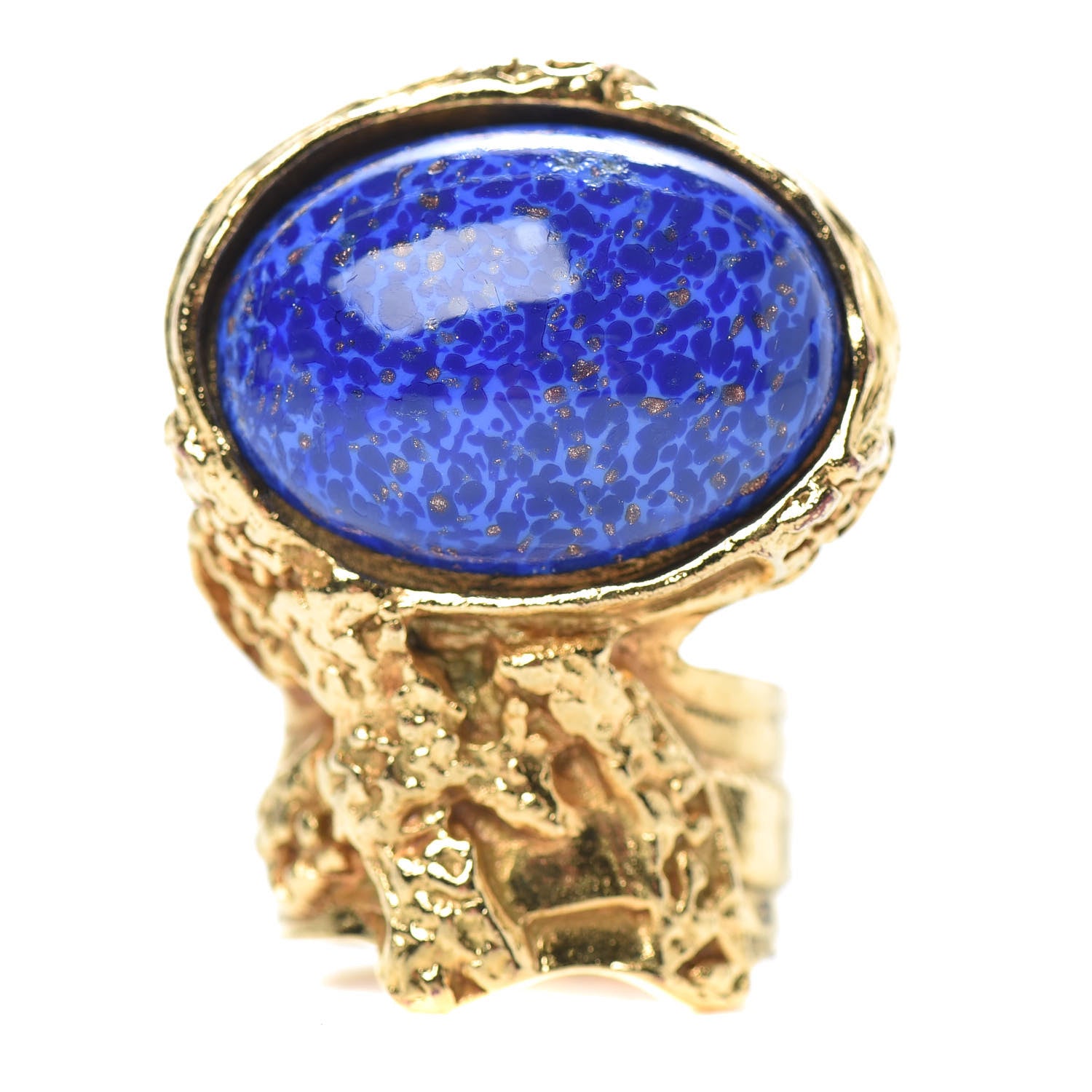 Saint Laurent Glass Cabochon Arty Ovale Ring 8 Gold Lapis 1 of 5
