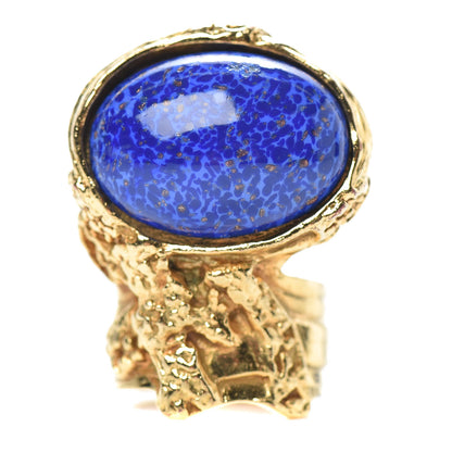 Saint Laurent Glass Cabochon Arty Ovale Ring 8 Gold Lapis 1 of 5