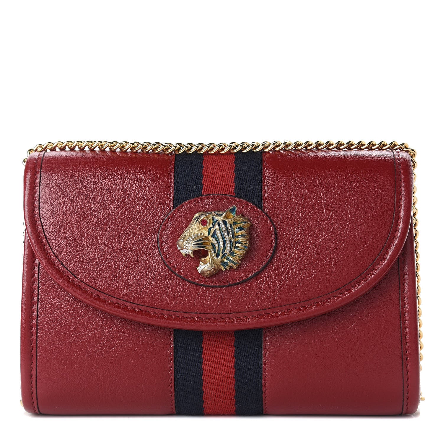 Gucci Textured Calfskin Web Mini Rajah Slim Flap Shoulder Bag Romantic Cherry 1 of 10