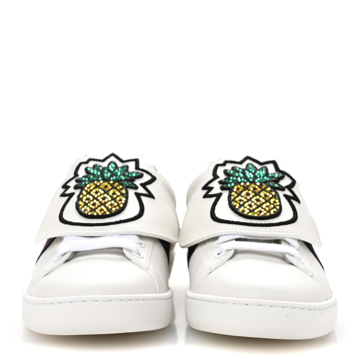 Calfskin Ayers Crystal Web Pineapple Embroidered Womens New Ace Sneakers 35.5 White
