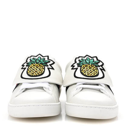 Gucci Calfskin Ayers Crystal Web Pineapple Embroidered Womens New Ace Sneakers 35.5 White 3 of 10