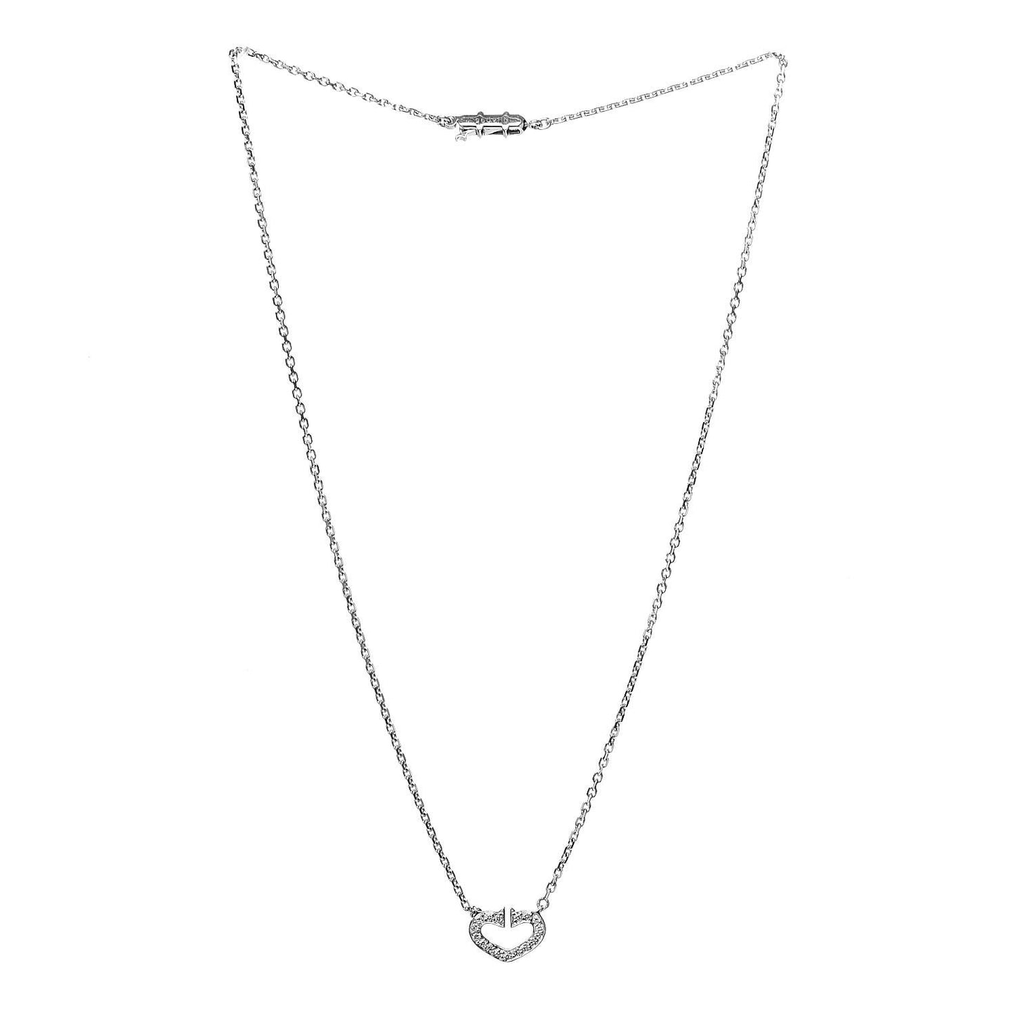 18K White Gold Diamond Small Hearts and Symbols Pendant Necklace