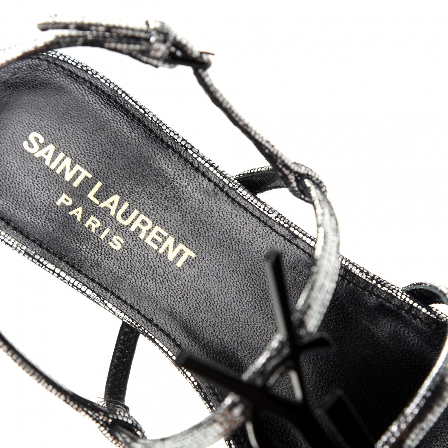 Saint Laurent Calfskin Cassandra Monogram Sandals 36 Argento 8 of 10