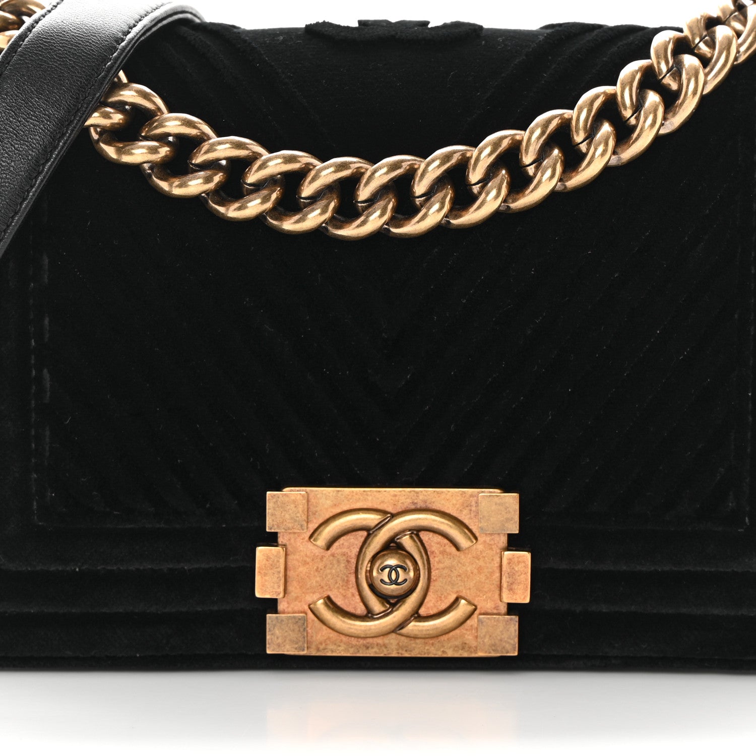 Chanel Velvet Chevron Quilted Small Boy Flap Black 8 of 11