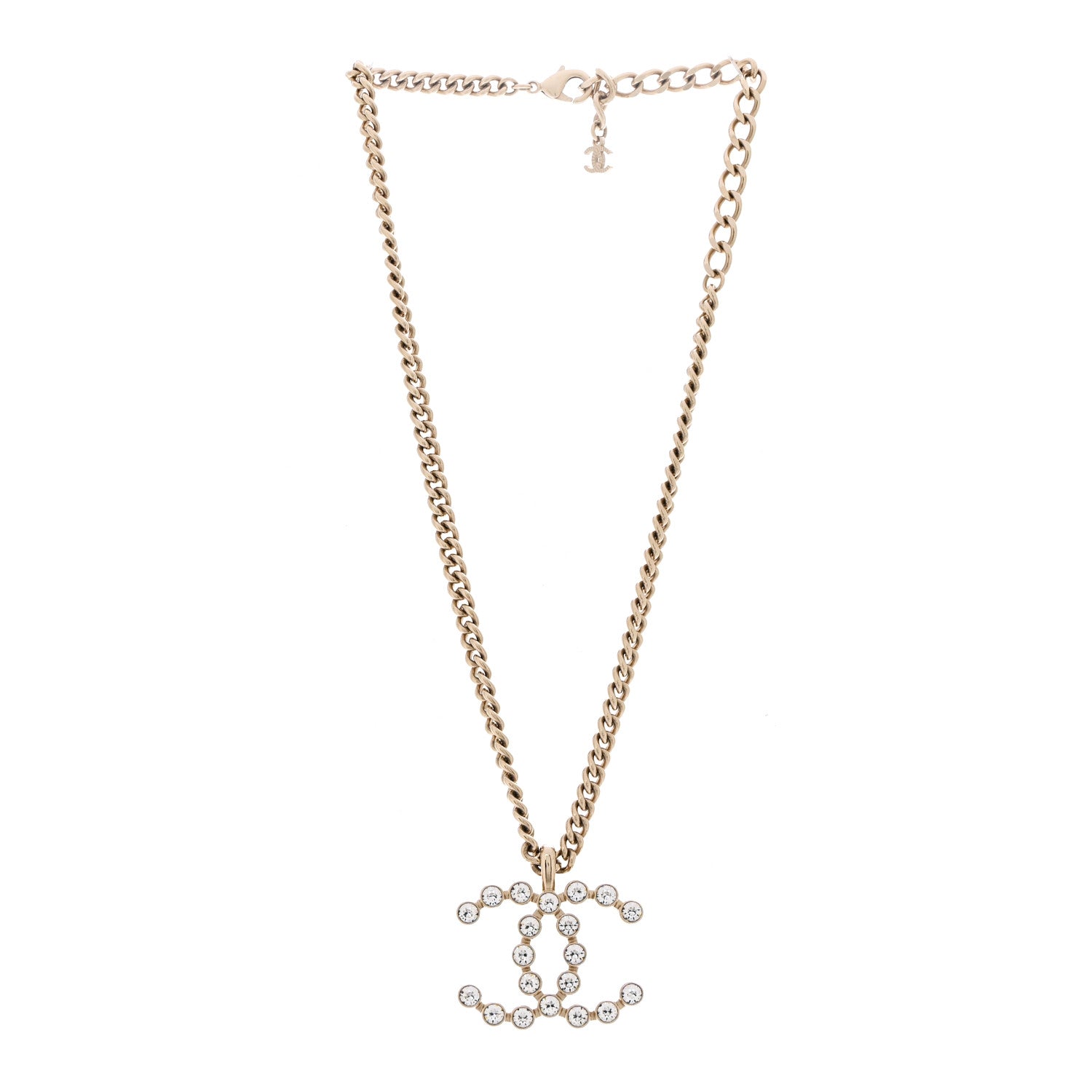 Chanel Crystal CC Pendant Necklace Gold 3 of 7