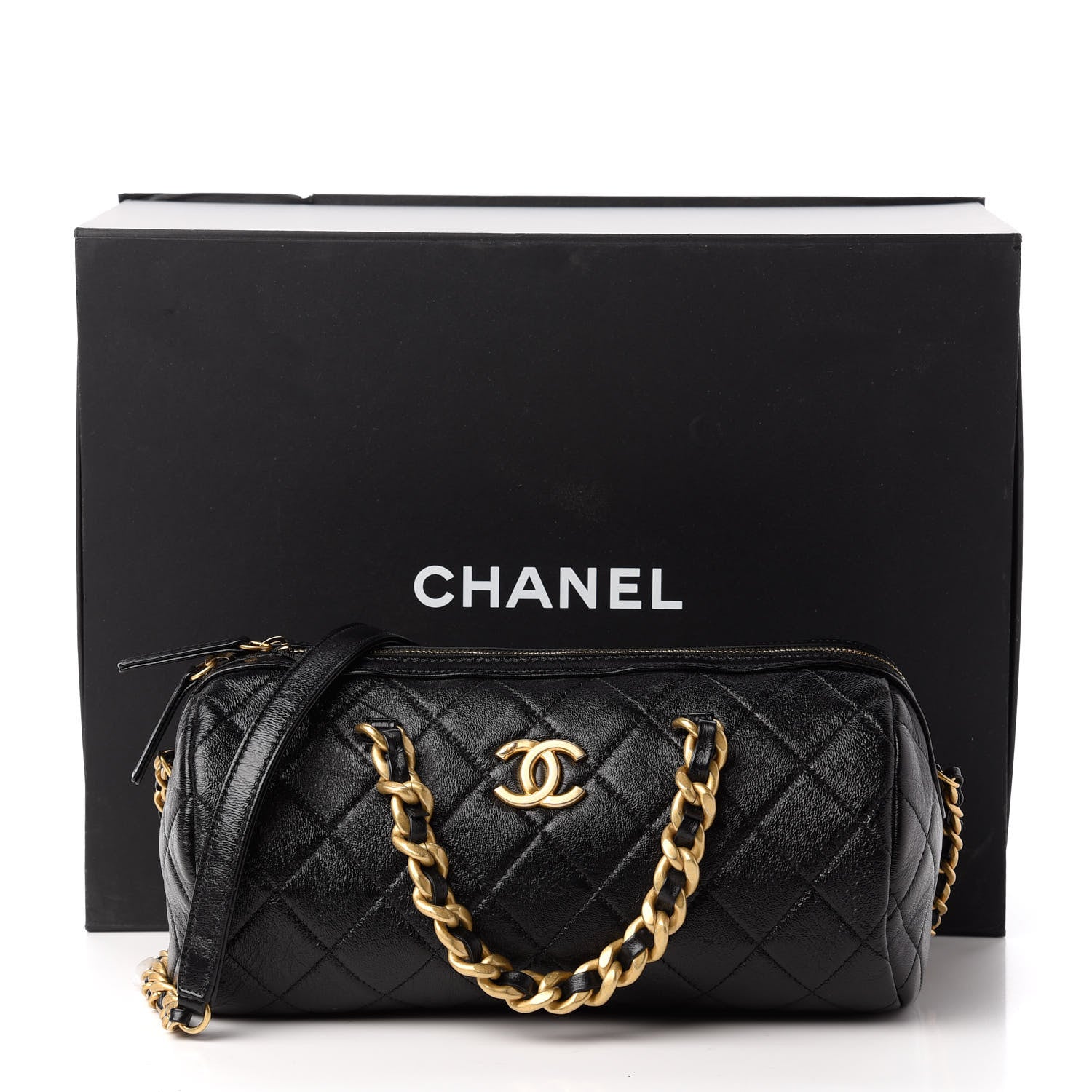 Chanel Shiny Lambskin Quilted Fashion Therapy Bowling Bag Black 11 of 11