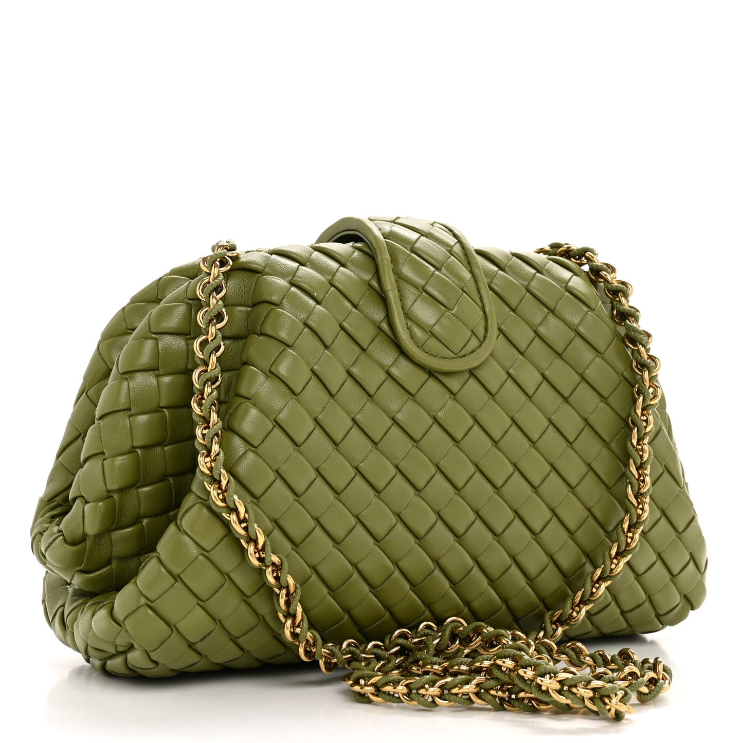 Nappa Intrecciato Small The Lauren 1980 Clutch With Chain Matcha