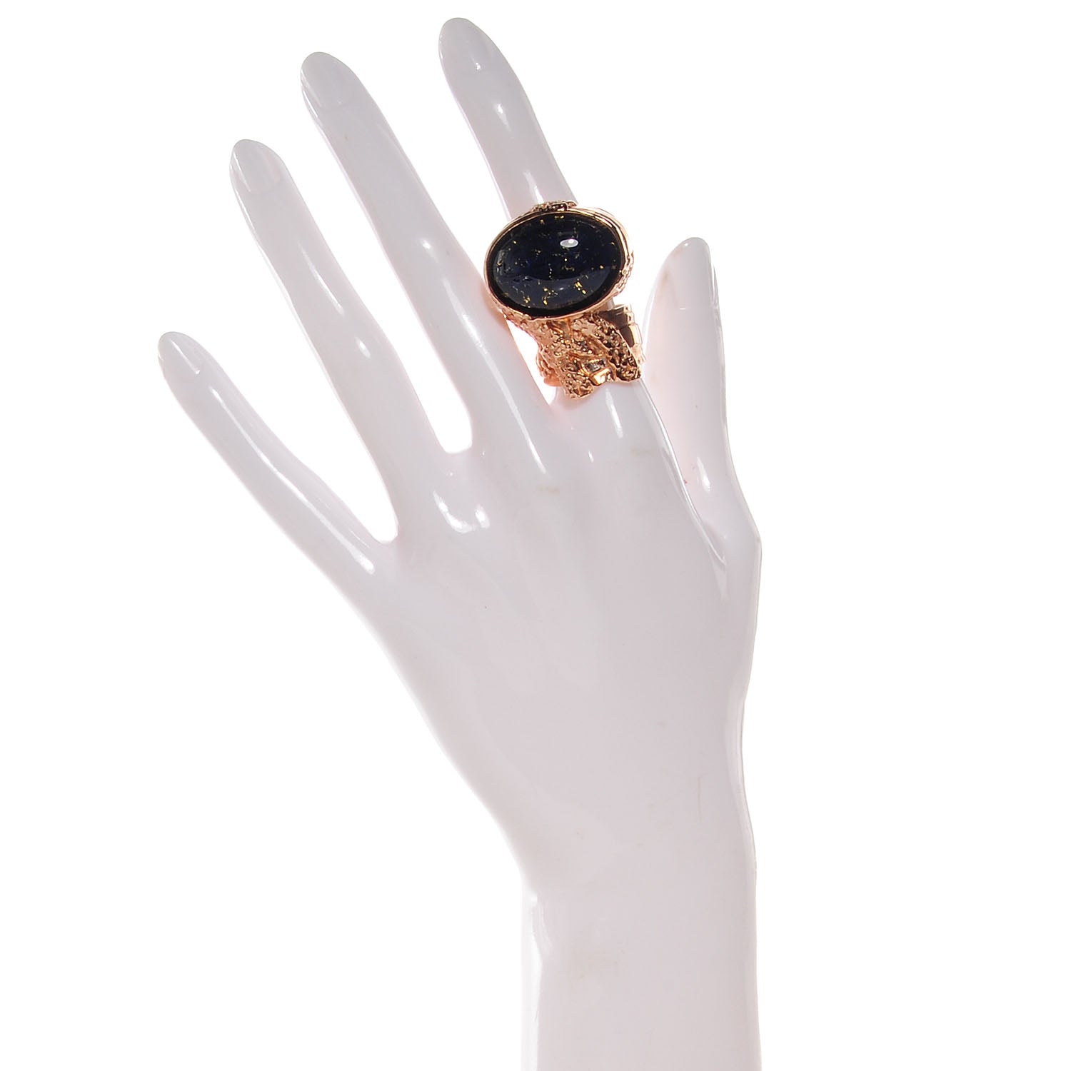 Saint Laurent Glass Cabochon Arty Ovale Ring 6 Rose Gold Marine 2 of 4