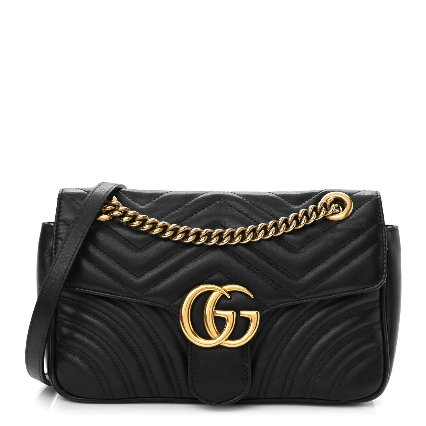 Calfskin Matelasse Small GG Marmont Shoulder Bag Black