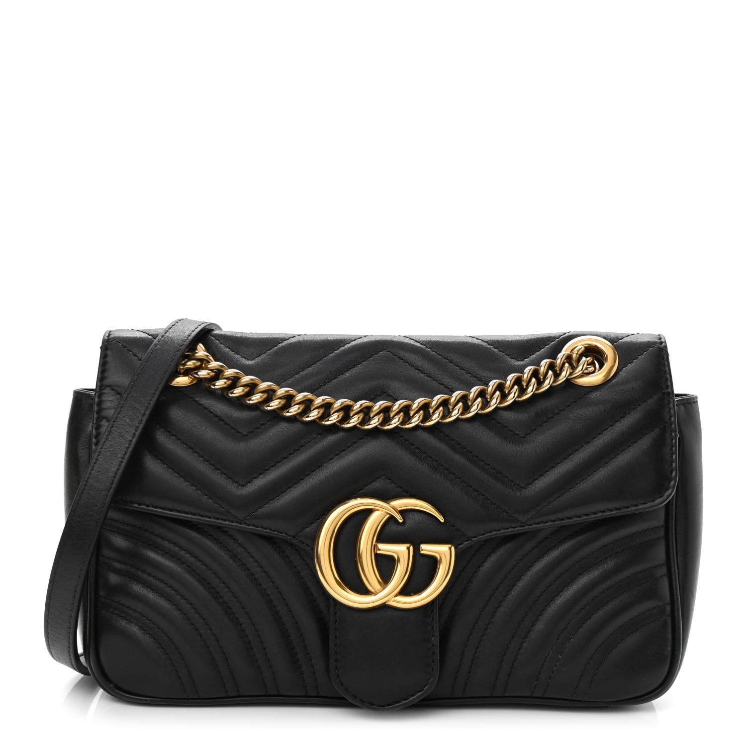 Gucci Calfskin Matelasse Small GG Marmont Shoulder Bag Black 1 of 11