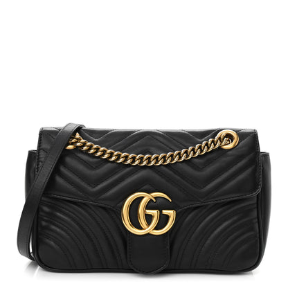 Gucci Calfskin Matelasse Small GG Marmont Shoulder Bag Black 1 of 11